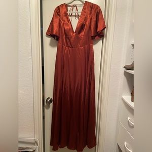 Galina Signature Charmeuse Flutter Sleeve A-Line Bridesmaid Dress, Cinnamon, 10